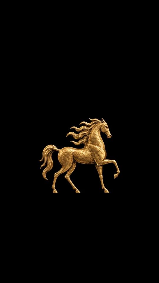 El caballo del logo de Mansión Equina, sin texto, sobre fondo negro.
