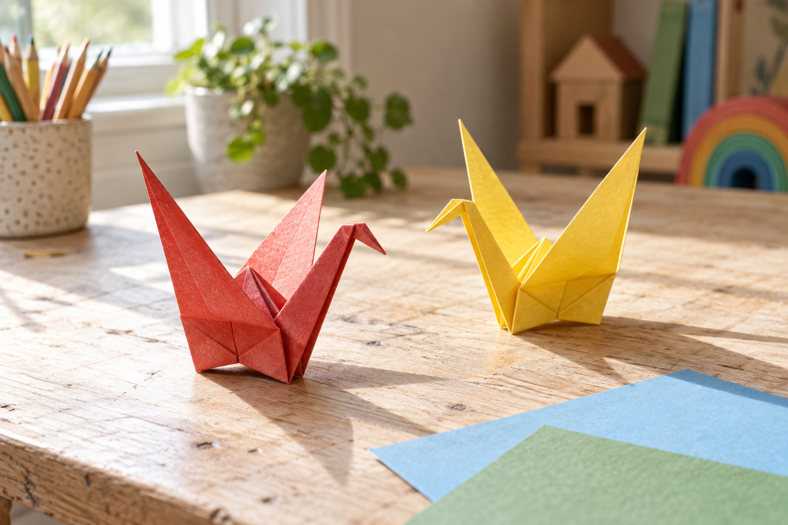 Dos grullas de papel plegado