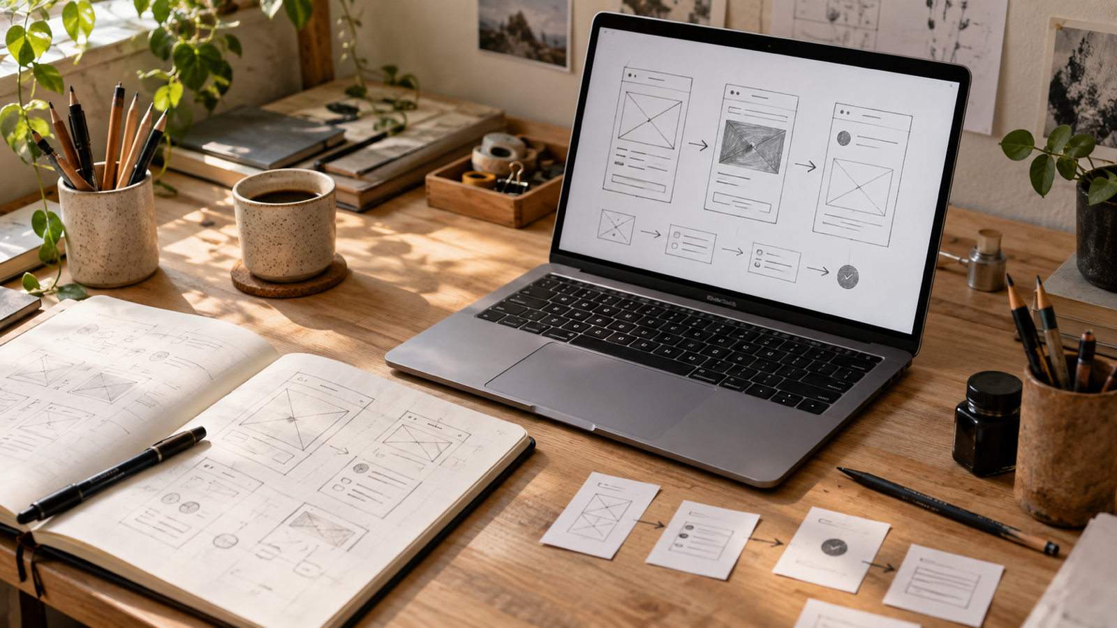 Portátil con código abierto sobre un escritorio de trabajo