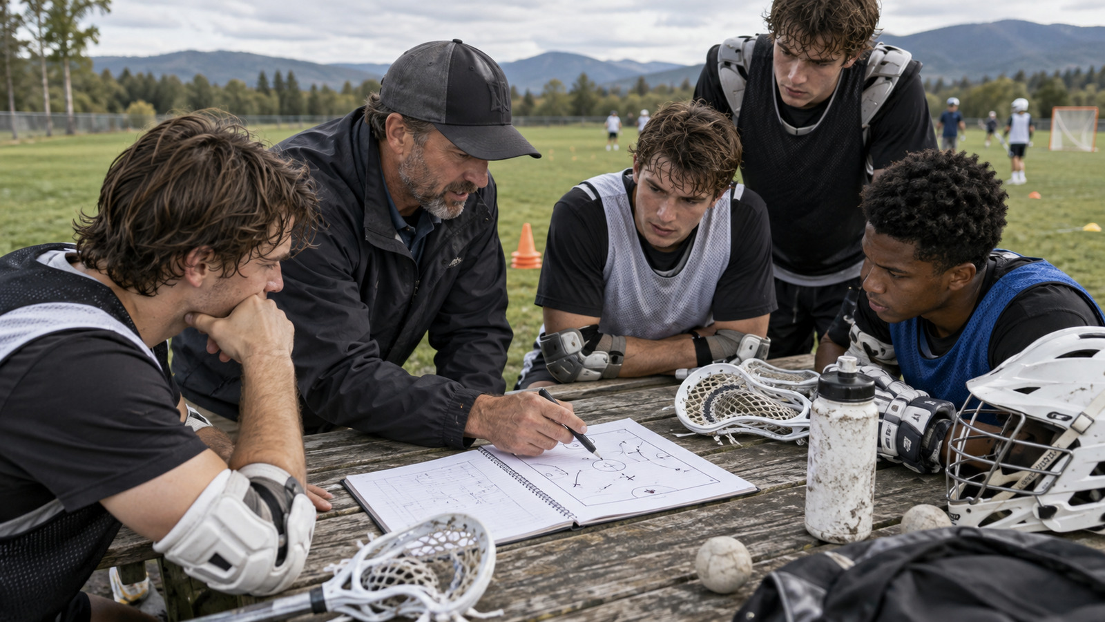 Equipo revisando ideas alrededor de una mesa