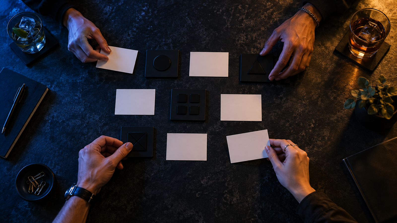 Equipo revisando ideas alrededor de una mesa