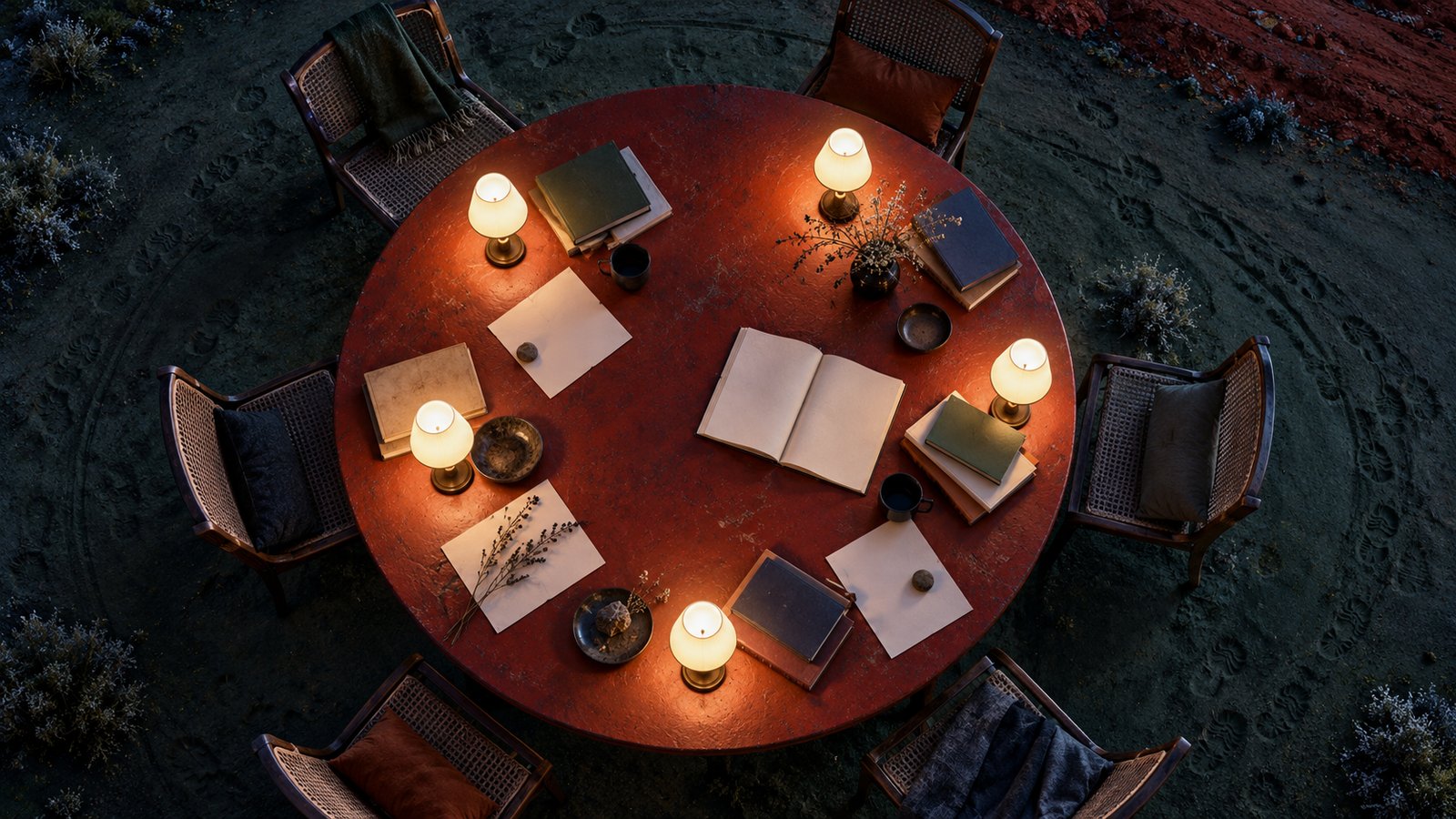 Equipo revisando ideas alrededor de una mesa