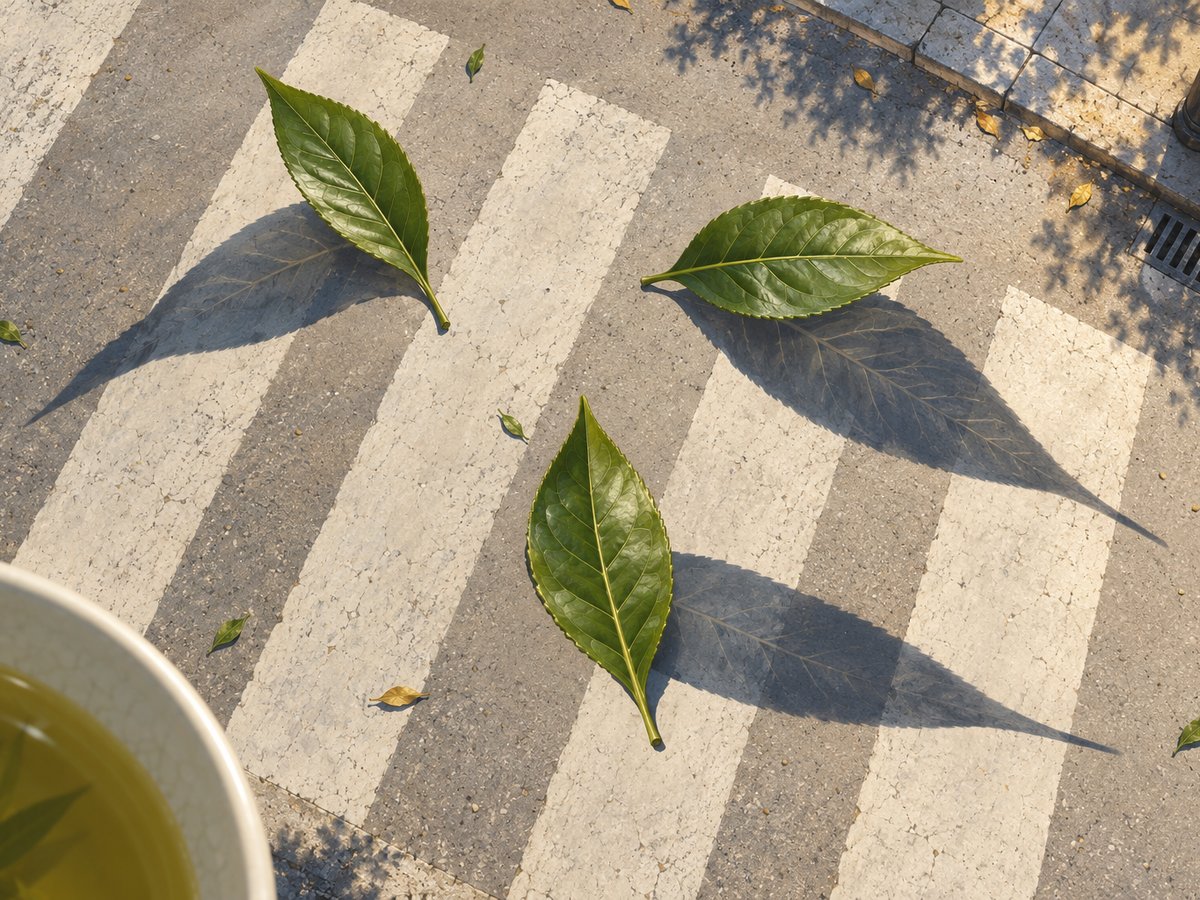 Tazas y hojas de té sobre una mesa de madera