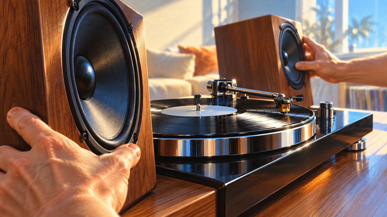 Tocadiscos y una pila de vinilos listos para una sesión